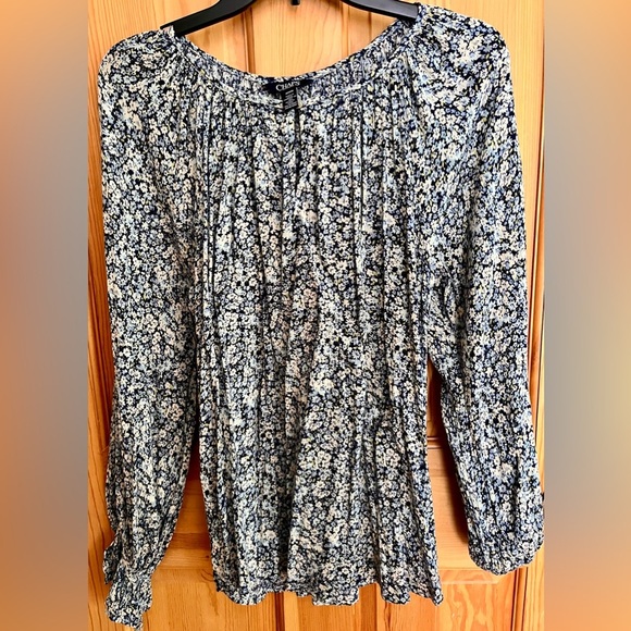 Chaps Blue Ditzy Floral Women's Top SZ M Cotton Viscose Cottagecore Garden Boho - Picture 8 of 14